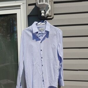 Christian Lacroix Men's Blue & White Striped Button-Down Shirt Medium
